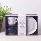 Mr. and Mrs. Better Together Brown/Cream Ceramic Coffee/Tea Mug Set for Couples | His and Hers Inspirational Design Better Together Collection | Dishwasher and Microwave Safe Mug and Saucer Boxed Set