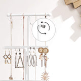 SONGMICS 2-in-1 Jewelry Display Stand Holder, Jewelry Rack Tree with 3 Metal Bars with Holes, Drawer and Removable Slots, for Necklaces, Bracelets, Earrings, Rings, Rustic Brown and White UJJS014W01