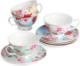 BTaT- Tea Cups, Tea Cups and Saucers Set of 4, Tea Set, Floral Tea Cups (8oz), Tea Cups and Saucers Set, Tea Set, Porcelain Tea Cups, Tea Cups for Tea Party, Rose Teacups, China Tea Cups (Bone China)