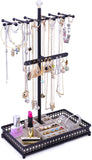 Meangood Jewelry Tree Stand Organizer 3in1 Necklace Organizer Display Bracelet Earrings and Ring Tray Jewelry Holder Hanger Metal（Black）