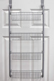 Home Basics Heavy Duty 4 Tier Over The Door Storage Shelf Hanging Cabinet Metal Pantry Rack Organizer Spice Space, Grey, Gray