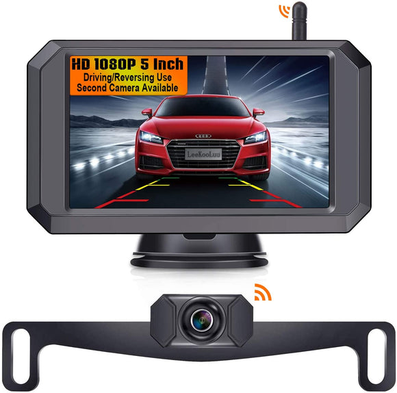 LeeKooLuu F09 5 Inch HD 1080P Wireless Backup Camera 5'' Monitor Stable Digital Signals for Trucks,Campers,Cars,SUVs,Minivans Two Video Channels Rear View Camera System Super Night Vision