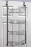 Home Basics Heavy Duty 4 Tier Over The Door Storage Shelf Hanging Cabinet Metal Pantry Rack Organizer Spice Space, Grey, Gray