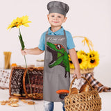 Play Tailor Kids Apron for Boys Cooking Baking Dinosaur Aprons and Chef Hat Set, Adjustable Strap with 2 Pockets, 3-12 Years, Grey