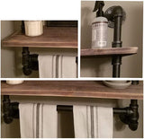 Industrial Pipe Bathroom Shelves Wall Mounted 2-Shelf,Rustic Pipe Shelving Wood Shelf with Towel Bar,Pipe Floating Shelves Towel Holder