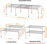 WOSOVO Expandable Stackable Cabinet Shelf Kitchen Counter Rack Organizer Multipurpose Pantry Bedroom Bathroom Storage Racks, 2 Pack