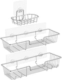 iPEGTOP Adhesive Shower Caddy Bathroom Shelf Storage with Hooks for Shampoo Conditioner Holder Kitchen Organizer Basket, No Drilling Wall Mounted, Rustproof Stainless Steel