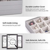 Vlando Grey Jewelry Trays Stackable Showcase Display Drawer Organizer Storage Toughened Glass Lid Multi-Purpose Multiple Combinations Large Capacity Multi-Layer Design and Fashion