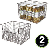 mDesign Metal Kitchen Pantry Food Storage Organizer Basket - Farmhouse Grid Design with Open Front for Cabinets, Cupboards, Shelves - Holds Potatoes, Onions, Fruit - 12" Wide, 2 Pack - Bronze