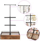 Keebofly Jewelry Organizer Metal & Wood Basic Storage Box - 3 Tier Jewelry Stand for Necklaces Bracelet Earrings Ring Carbonized Black