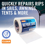 Fabric Repair Tape Boat Covers Canvas RV Awning Tents and Vinyl Waterproof and Clear for Pontoons Bimini Tops Sailboat Dodger and More