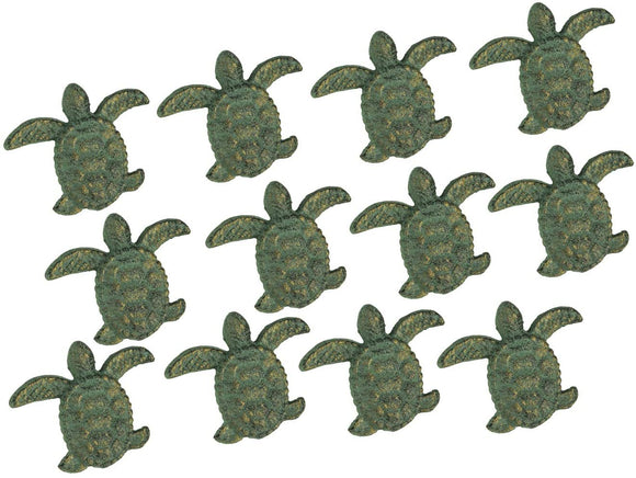 Set of 12 Green Verdigris Cast Iron Sea Turtle Drawer Pulls Decorative Cabinet Door Knobs Nautical Bathroom Kitchen Beach Home Decor