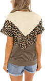 Women's Summer Short Sleeve Leopard Patchwork Striped T-Shirt