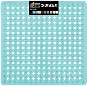 Gorilla Grip Patented Shower Stall Mat, 21x21 Bath Tub Mats, Washable, Square Bathroom Mats for Showers with Drain Holes, Suction Cups, White