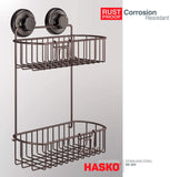 HASKO accessories Shower Caddy with Suction Cups | 304 Stainless Steel | Adhesive 3M Stick Discs | 2 Tier Basket for Bathroom and Kitchen Storage (Bronze)