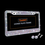 Tzarrot Multicolor Bling Rhinestone License Plate Frames for Women, Metal Rust-Proof License Plate Cover Bling Car Accessories for Women Girls