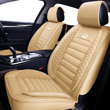 OASIS AUTO OS-011 Leather Car Seat Covers, Faux Leatherette Automotive Vehicle Cushion Cover for Cars SUV Pick-up Truck Universal Fit Set for Auto Interior Accessories (Front ONLY, TAN)