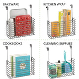 mDesign Metal Over Cabinet Kitchen Storage Organizer Holder or Basket - Hang Over Cabinet Doors in Kitchen/Pantry - Holds Bakeware, Cookbook, Cleaning Supplies - 2 Pack - Graphite Gray