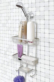 Splash Home Aluminum Kohala Shower Caddy Bathroom Hanging Head Two Basket Organizers Plus Dish For Storage Shelves For Shampoo, Conditioner and Soap, 24 x 5 x 11 Inches, Chrome