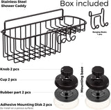 HASKO accessories Shower Caddy Suction Cup - Wall Mounted Bathroom Shelf with Hooks - Suction Shower Basket - Shower Shelf for Bathroom Shower Organizer Suction Cup - Stainless Steel SS304 (Black)