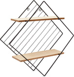 2 Tier Wall Shelf, Floating Geometric Diamond Rustic Decor (17 x 17 x 4.5 in)