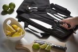 Chef Knife Roll Bag (6 slots) is Padded and Holds 5 Knives PLUS a Protected Pouch for Your Knife Steel! Our Durable Knife Carrier Includes Shoulder Strap, Handle, and Business Card Holder. (Bag Only)