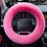 Valleycomfy Fuzzy Steering Wheel Cover, Faux Wool Fluffy Steering Wheel Covers for Women, Universal 15 inch Pink