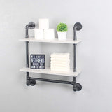 Industrial Pipe Bathroom Shelf with Towel Bar,Rustic Bathroom Shelves Wall Mounted,2 Layer Storage Wall Shelf for Kitchen,Floating Shelves,Bathroom Shelves Over Toilet,Vintage White(24inch)