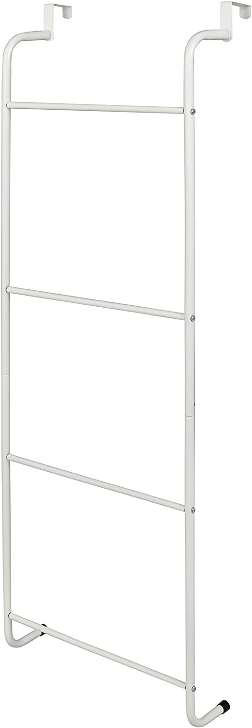 MyGift Space-Saving White Metal Over-The-Door Towel Rack/Clothing Hanger