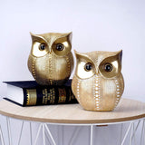 Owl Statue Decor Small Crafted Figurines for Home Decor Accents, Living Room Bedroom Office Decoration, Book Shelf TV Stand Decor - Animal Sculptures Collection BFF Gifts for Birds Lovers (Gold+white)