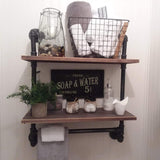 Industrial Pipe Bathroom Shelf with Towel Bar,Rustic Bathroom Shelves Wall Mounted,2 Layer Storage Wall Shelf for Kitchen,Floating Shelves,Bathroom Shelves Over Toilet,Vintage White(24inch)