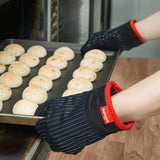 Coziselect Oven Mitts and Pot Holders Set, with Heat Resistance of Silicone, Flexibility of Pure Cotton and Terrycloth Lining, 500 F Heat Resistant, Black