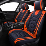 Leather Car Seat Covers, Faux Leatherette Automotive Vehicle Cushion Cover for Cars SUV Pick-up Truck Universal Fit Set for Auto Interior Accessories (OS-004 Full Set, Black&Orange)