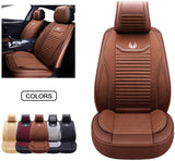 OASIS AUTO Leather&Fabric Car Seat Covers, Faux Leatherette Automotive Vehicle Cushion Cover for Cars SUV Pick-up Truck Universal Fit Set Auto Interior Accessories (OS-008 Front Pair, Brown)