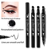 Double-sided Liquid Stamp Eyeliner Pen, Two colors Pencil with Eye Makeup Stamp Waterproof Double Sided Long Lasting Seal Eyeliner, Heart,Star,Moon,Flower (4PCS)