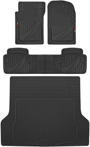 Motor Trend FlexTough Advanced Black Rubber Car Floor Mats with Cargo Liner Full Set – Front & Rear Combo Trim to Fit Floor Mats for Cars Truck Van SUV, All Weather Automotive Floor Liners