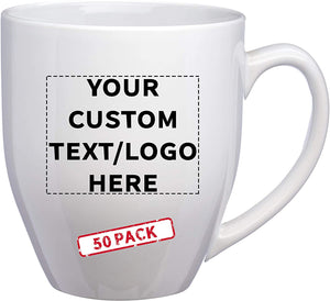 Large Mugs - 16 oz. - 10 pack - Customizable Text, Logo - Bistro Glossy Coffee Mug Set - Great Gift Cup for the Holiday - Black