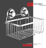 HASKO Accessories Vacuum Suction Cup Shower Caddy | Deep Basket Organizer for Shampoo with Hooks | Adhesive 3M Stick Discs | Holder for Bathroom Storage | Polished Stainless Steel SS304