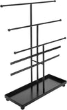 MyGift 5 T-Bar Modern Black Metal Jewelry Organizer for Bracelets, Necklaces and Earrings with Ring Tray