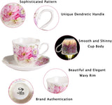 GY 12 PCS Tea Set - 7oz New Bone China tea Cups and Saucers with Pink Flower Pattern Porcelain Cups for Mocha Cappuccino Tea and coffee