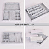 Viefin Velvet Stackable Jewelry Tray, Earring Drawer Insert Display Show Case, Dresser Organizer for Ring Stud, Necklace Holder Storage Box Chest,Grey 4 in 1(without lid)