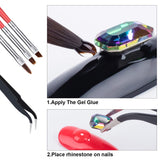 Nail Art 8ml WIPE-OFF Rhinestone Glue Gel Adhesive/2pcs + Rhinestone Pickup Pen Tools for Gem Stones Jewelry Diamond Beads (LED Lamp Cure Needed) + LED Glue Brush Tools/3pcs