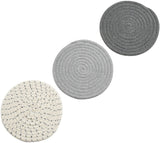 Potholders Set Trivets Set 100% Pure Cotton Thread Weave Hot Pot Holders Set (Set of 3) Stylish Coasters, Hot Pads, Hot Mats,Spoon Rest For Cooking and Baking by Diameter 7 Inches (Gray)