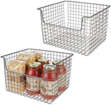 mDesign Metal Kitchen Pantry Food Storage Organizer Basket - Farmhouse Grid Design with Open Front for Cabinets, Cupboards, Shelves - Holds Potatoes, Onions, Fruit - 12" Wide, 2 Pack - Bronze