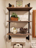 FODUE Industrial Pipe Shelf,Rustic Wall Shelf with Towel Bar,24" Towel Racks for Bathroom,2-Layer Pipe Shelves Wood Shelf Shelving (2-Layer)