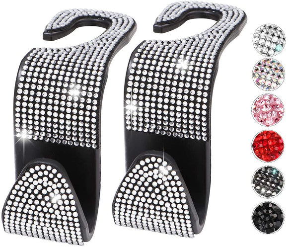 Bling Car Hooks MTGOCHA Auto Hooks Bling Car Seat Hangers Organizer Rhinestone Car Back Seat Headrest Hanger Holder Hooks for Purse HandBag Cloth Grocery - Silver