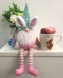 Tiosggd Easter Bunny Ears hat Plush gnome Decor,for Spring Home Decoration Holiday Scandinavian tomten Ornament (Pind and Cyan hat)