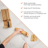 Bamboo Knife Block and In-Drawer Storage, Display Stand and Organizer, Holds to Five 8 Inch Knives, Hand Finished Sustainable Bamboo - 13.2 L x 5.2 W x 2.2 H Inches, Knives Not Included