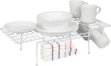 YBM Home Wire Kitchen Counter and Cabinet Shelf Organizer for Dinnerware, Helper Shelf Storage Holds Plates, Bowls, and Cups, White, 2214