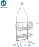 iDesign York Metal Wire Hanging Shower Caddy, Extra Wide Space for Shampoo, Conditioner, and Soap with Hooks for Razors, Towels, and More, 10" x 4" x 22", Silver